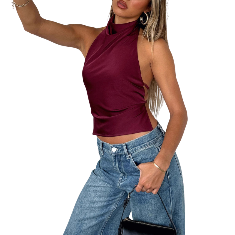 Blusa cropped frente única de gola alta — Bene Donna — imagem 04