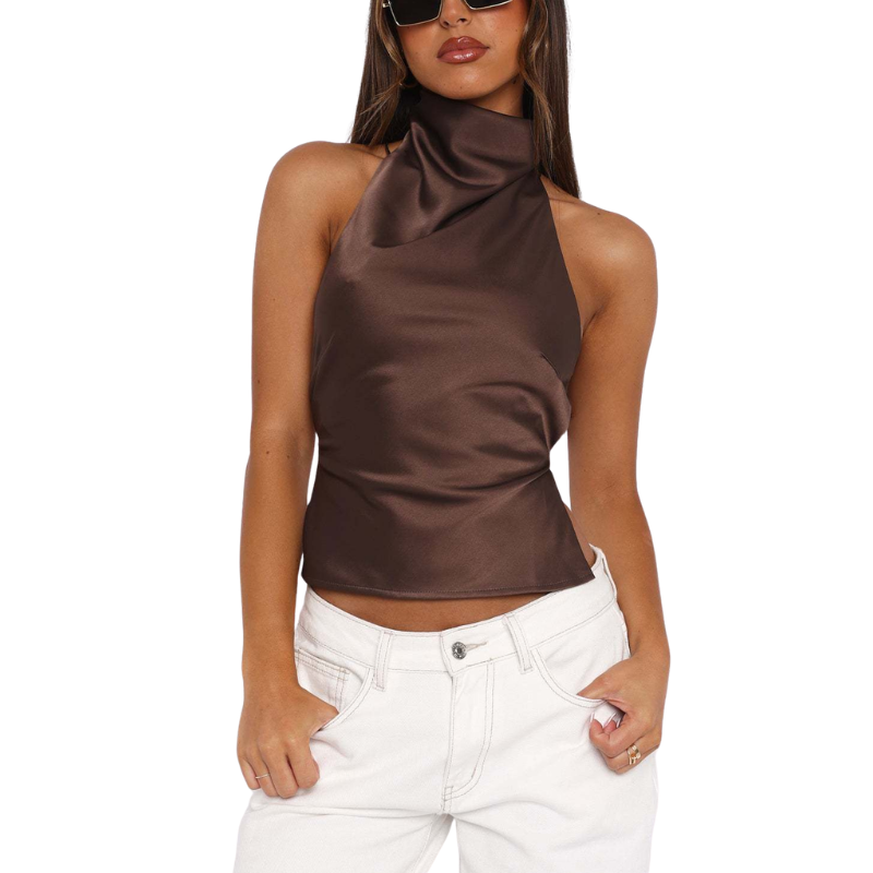 Blusa cropped frente única de gola alta — Bene Donna — imagem 05