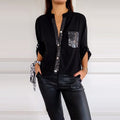 Blusa de algodão com detalhes de paetês e bolso frontal — Bene Donna — imagem 01