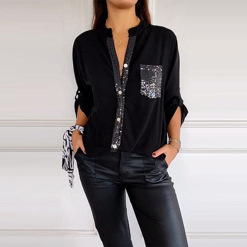 Blusa de algodão com detalhes de paetês e bolso frontal — Bene Donna — imagem 01