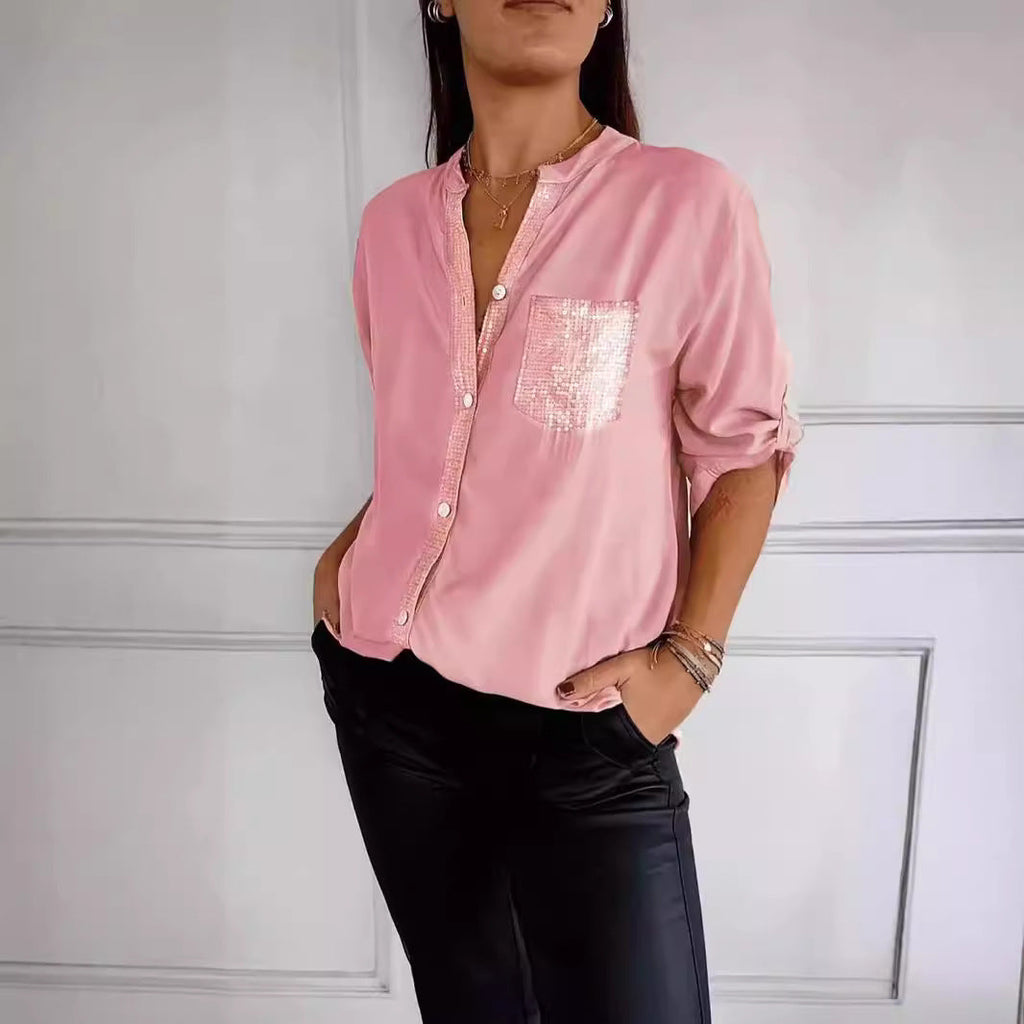 Blusa de algodão com detalhes de paetês e bolso frontal — Bene Donna — imagem 04