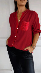 Blusa de algodão com detalhes de paetês e bolso frontal — Bene Donna — imagem 06