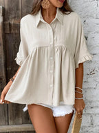 Blusa de botões com babados e mangas curtas — Bene Donna — imagem 01