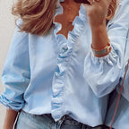 Blusa de decote V com babados e mangas volumosas — Bene Donna — imagem 02