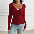 Blusa de decote V com botões e mangas longas — Bene Donna — imagem 03