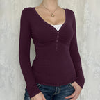 Blusa de decote V com botões e mangas longas — Bene Donna — imagem 06