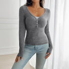 Blusa de decote V com botões e mangas longas — Bene Donna — imagem 09