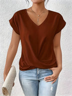 Blusa de decote V com frente torcida e mangas curtas — Bene Donna — imagem 03