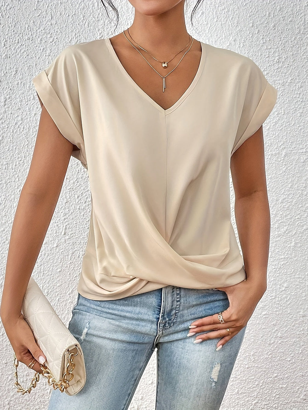 Blusa de decote V com frente torcida e mangas curtas — Bene Donna — imagem 08