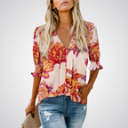 Blusa de decote V com mangas bufantes e babados — Bene Donna — imagem 02