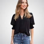 Blusa de decote V com mangas bufantes e babados — Bene Donna — imagem 08