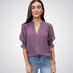 Blusa de decote V com mangas bufantes e babados — Bene Donna — imagem 10