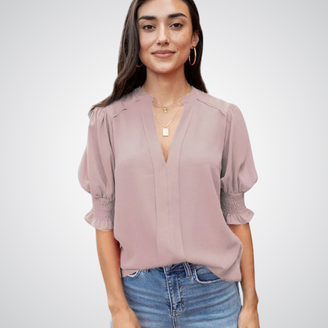 Blusa de decote V com mangas bufantes e babados — Bene Donna — imagem 11