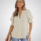 Blusa de decote V com mangas bufantes e babados — Bene Donna — imagem 12