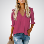 Blusa de decote V com mangas bufantes e babados — Bene Donna — imagem 15