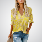 Blusa de decote V com mangas bufantes e babados — Bene Donna — imagem 16