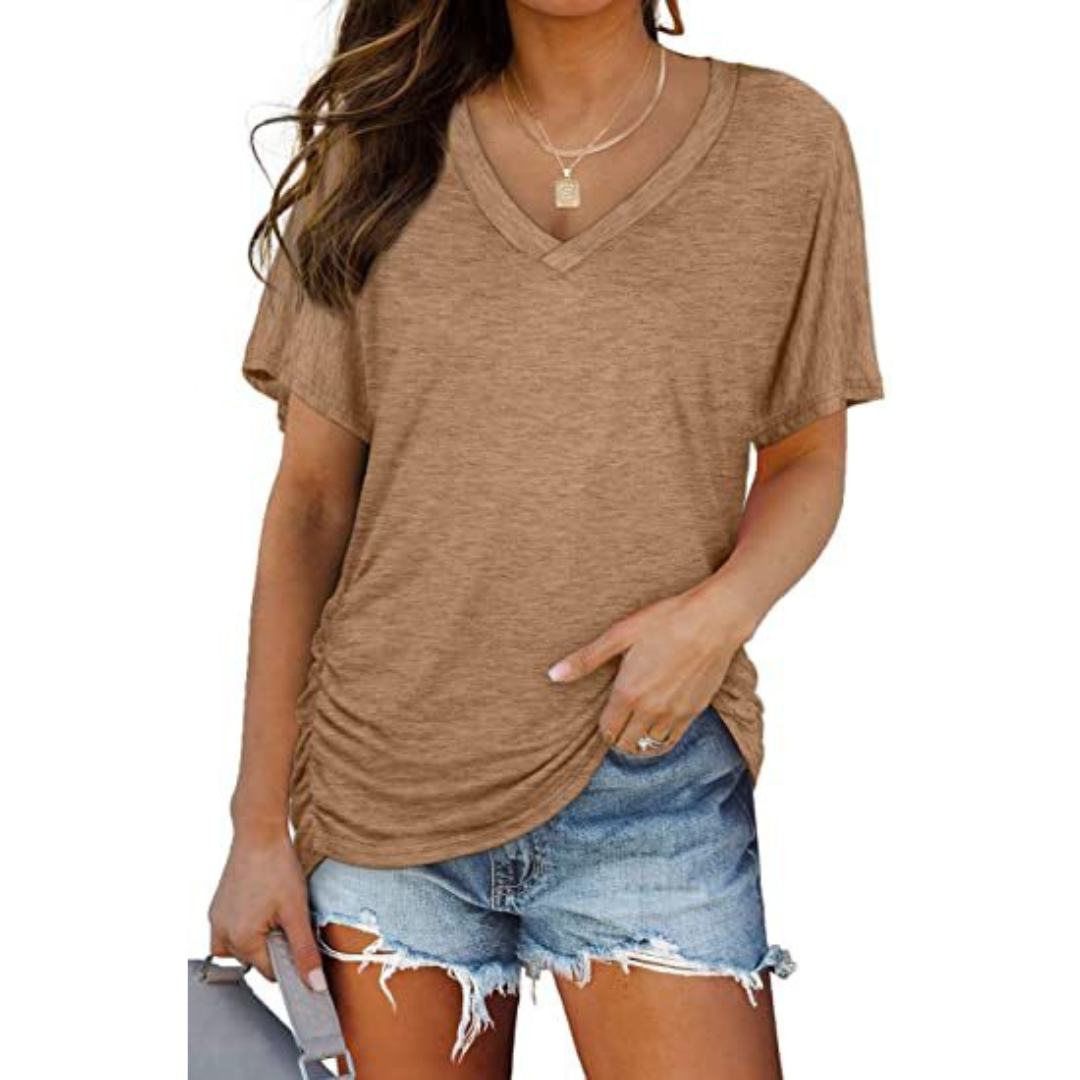 Blusa de decote V com mangas morcego e caimento amplo — Bene Donna — imagem 05