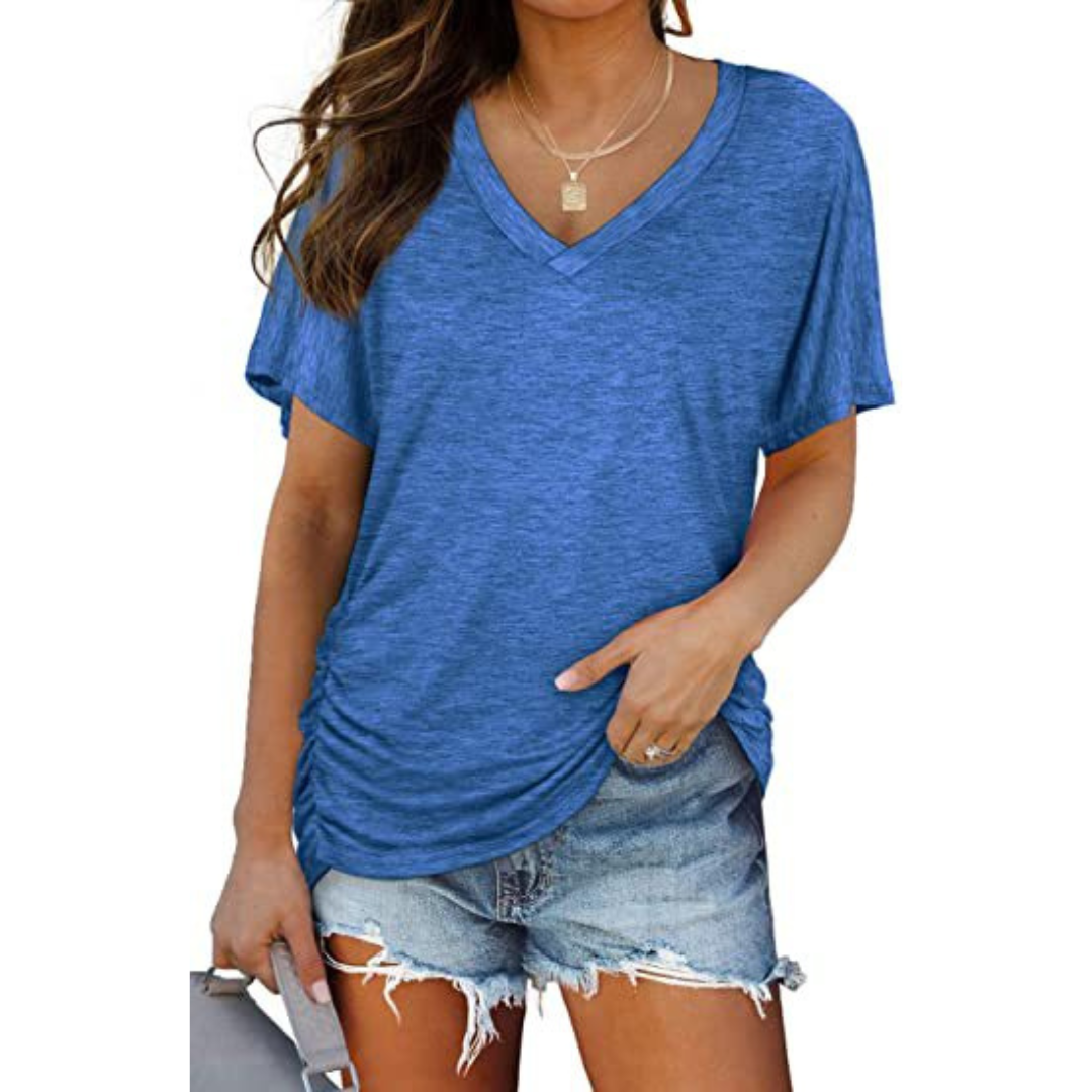 Blusa de decote V com mangas morcego e caimento amplo — Bene Donna — imagem 08