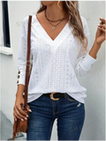 Blusa de decote V com renda e botões nas mangas — Bene Donna — imagem 01