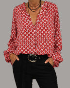 Blusa de estampa geométrica com decote V e modelagem solta — Bene Donna — imagem 02