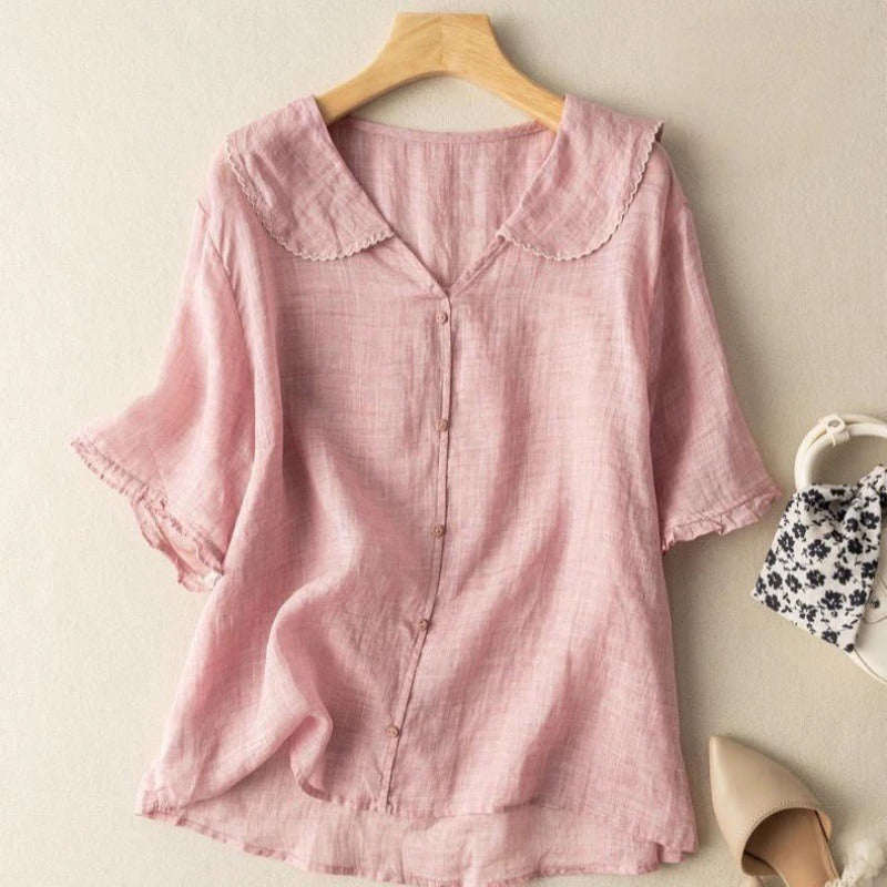 Blusa de gola recortada e modelagem solta — Bene Donna — imagem 04