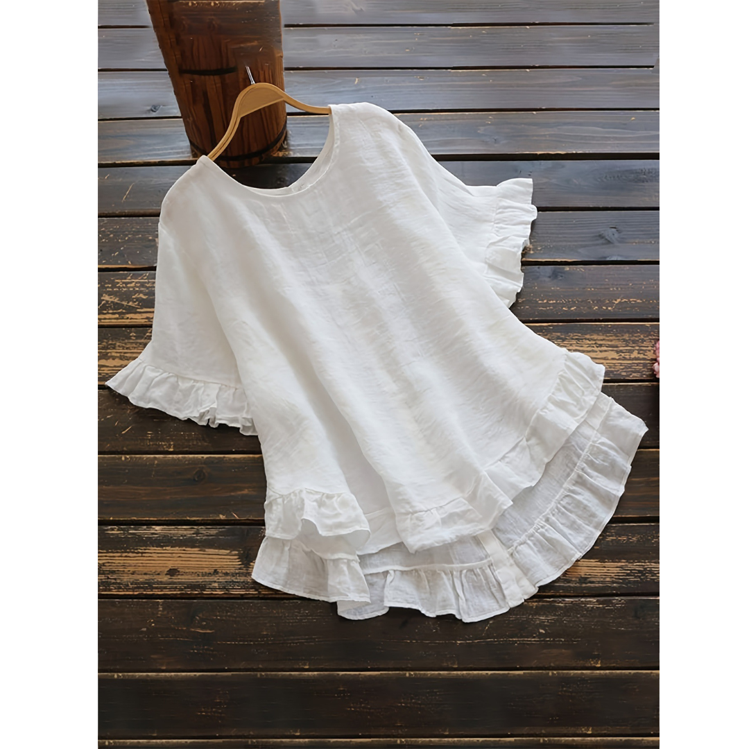 Blusa de mangas curtas com babados na barra — Bene Donna — imagem 01