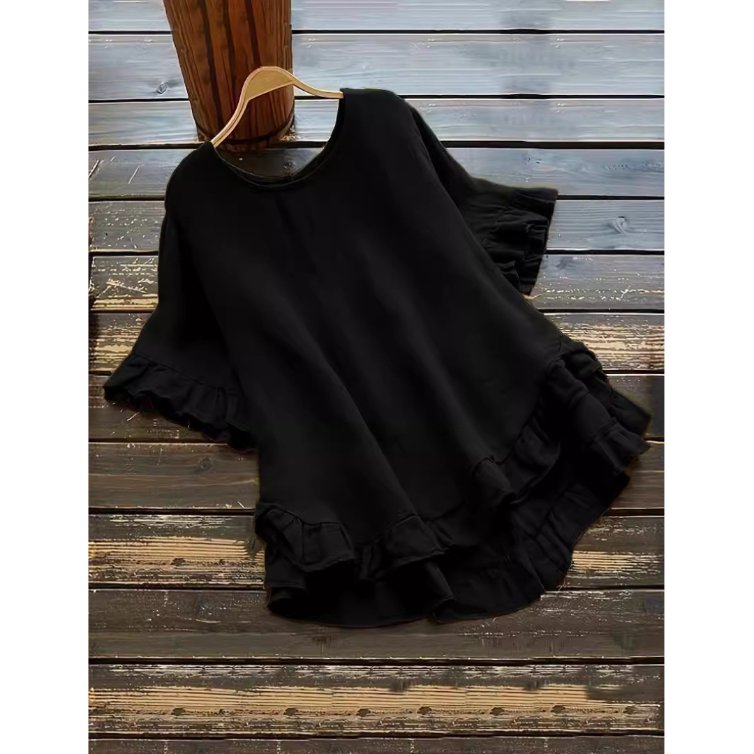 Blusa de mangas curtas com babados na barra — Bene Donna — imagem 02