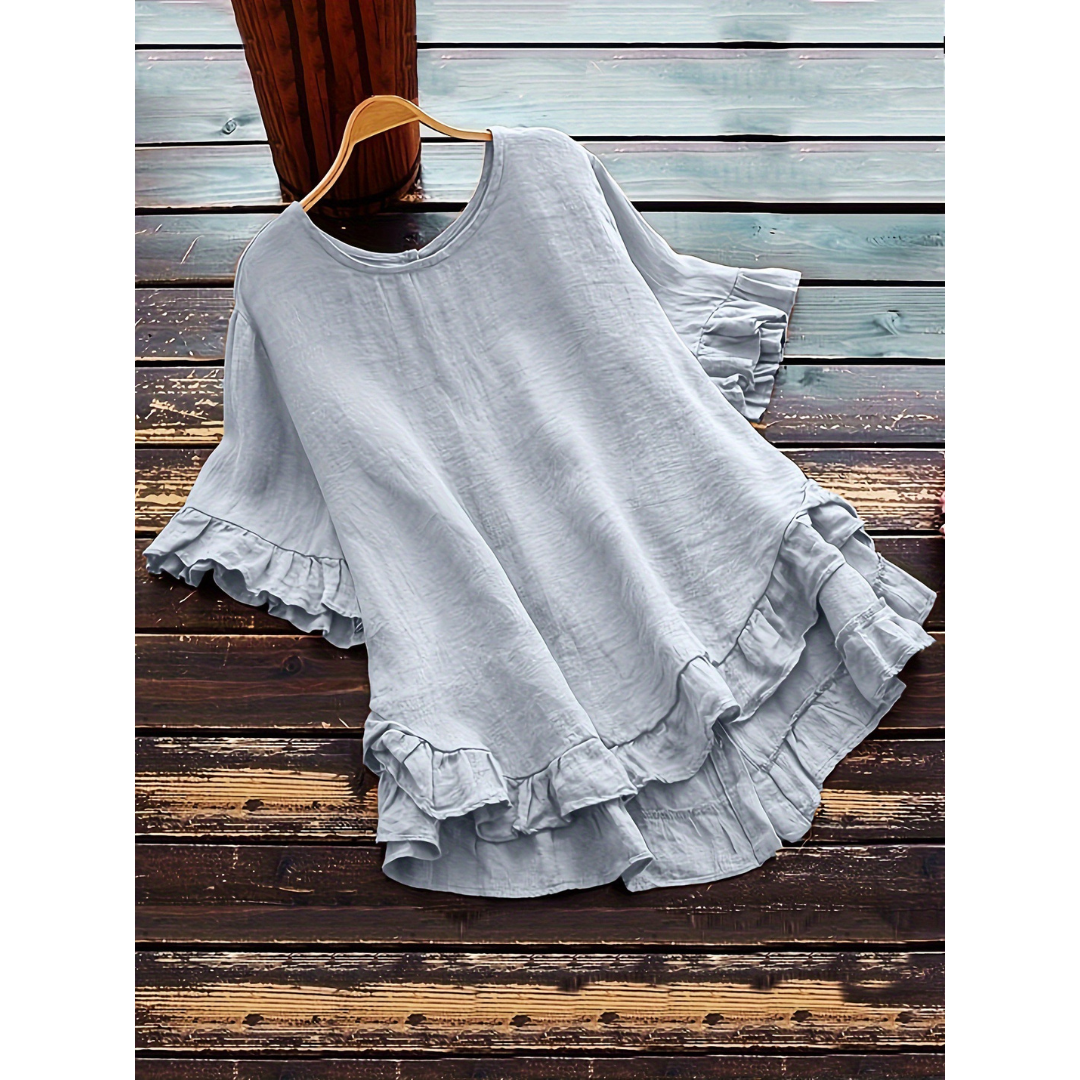 Blusa de mangas curtas com babados na barra — Bene Donna — imagem 03