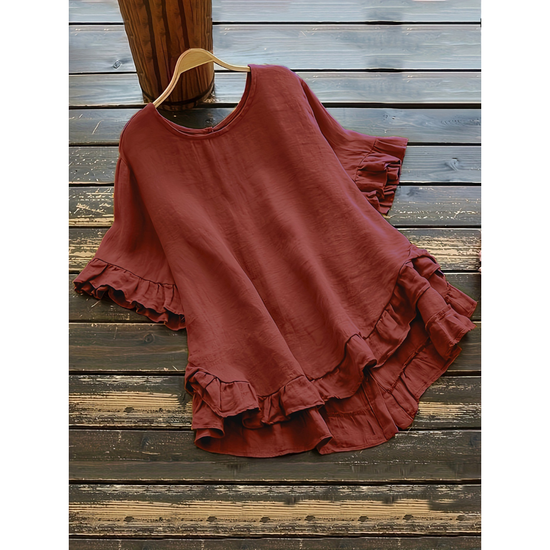 Blusa de mangas curtas com babados na barra — Bene Donna — imagem 04