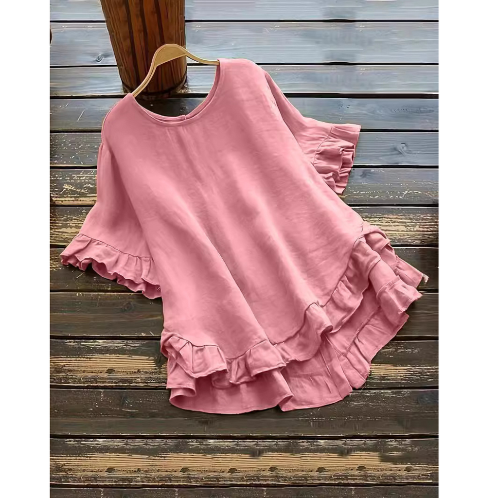Blusa de mangas curtas com babados na barra — Bene Donna — imagem 05