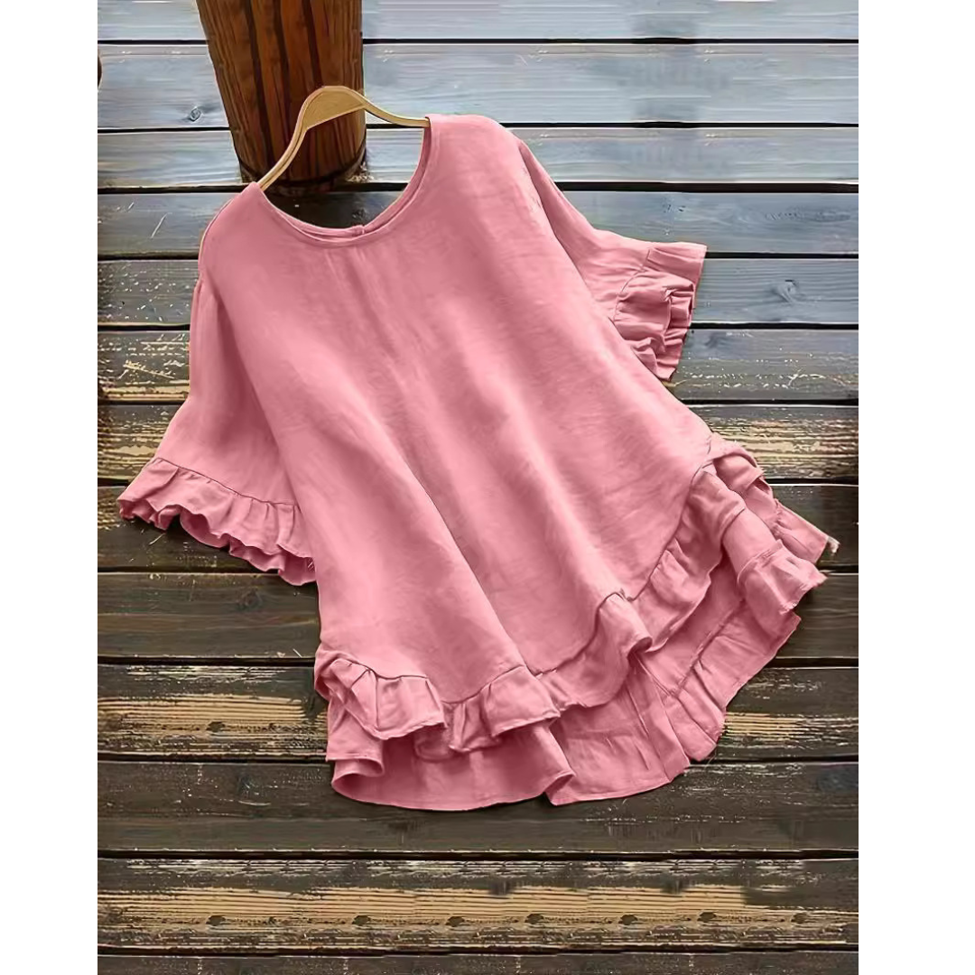 Blusa de mangas curtas com babados na barra — Bene Donna — imagem 05