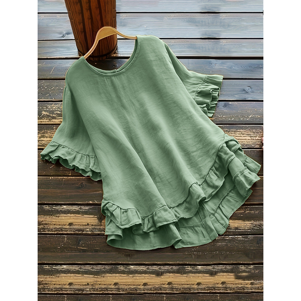 Blusa de mangas curtas com babados na barra — Bene Donna — imagem 07
