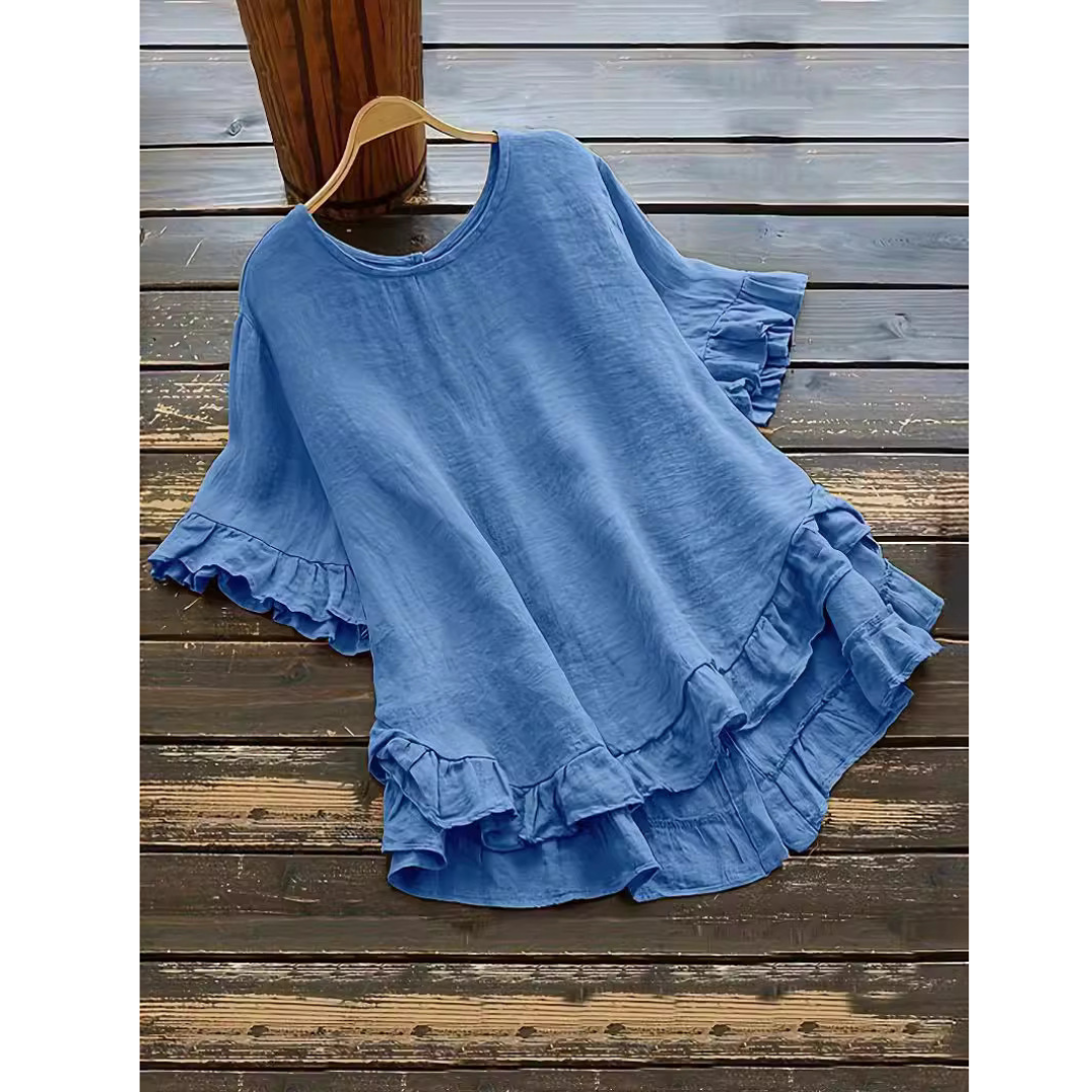 Blusa de mangas curtas com babados na barra — Bene Donna — imagem 08