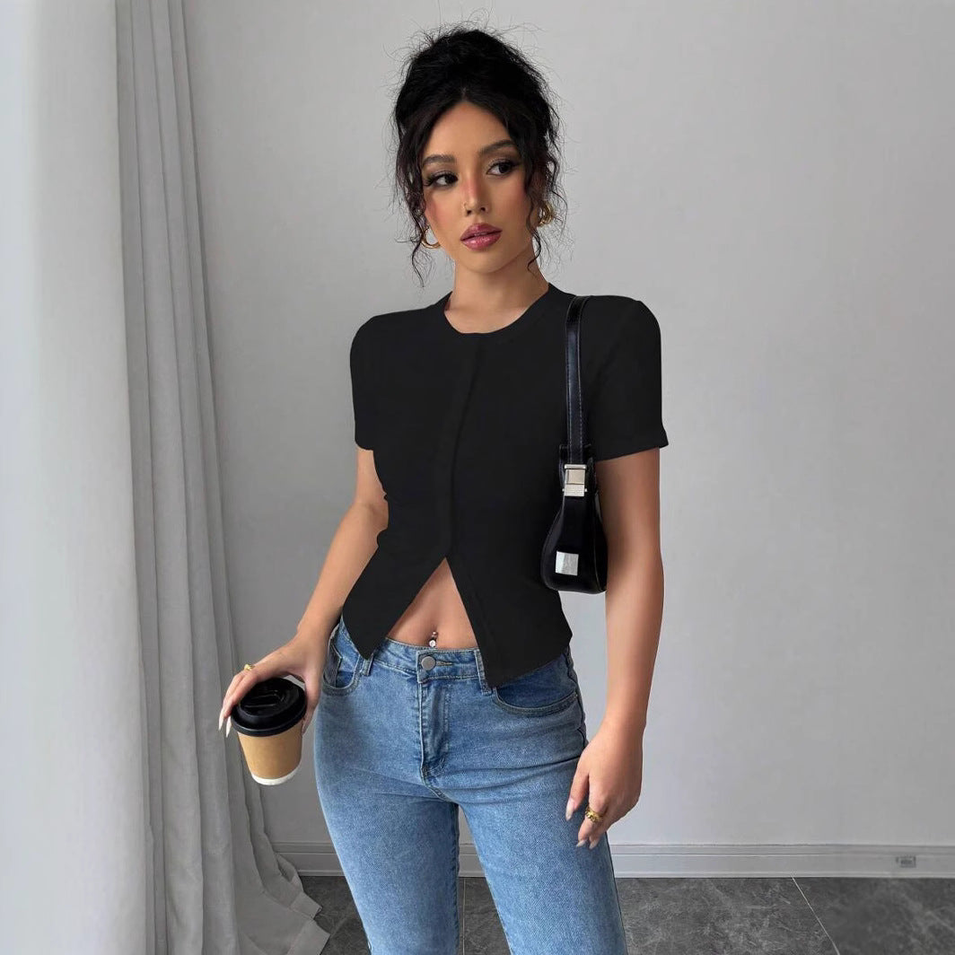 Blusa de mangas curtas com botões e abertura frontal — Bene Donna — imagem 05