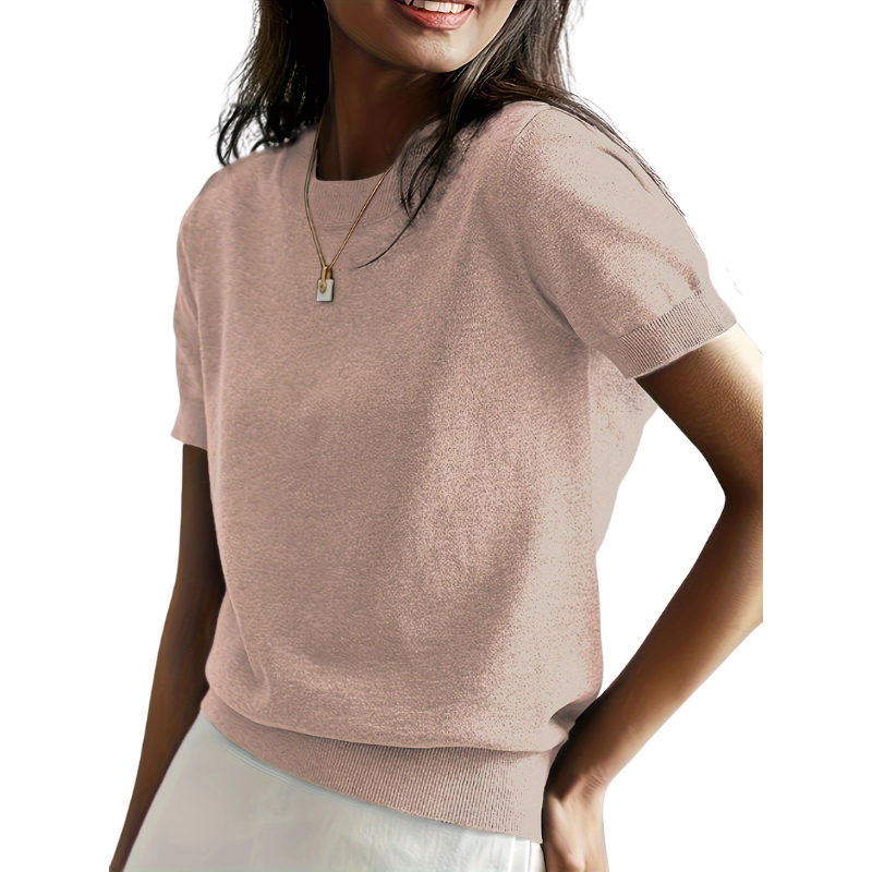 Blusa de mangas curtas com gola redonda e barra canelada — Bene Donna — imagem 02
