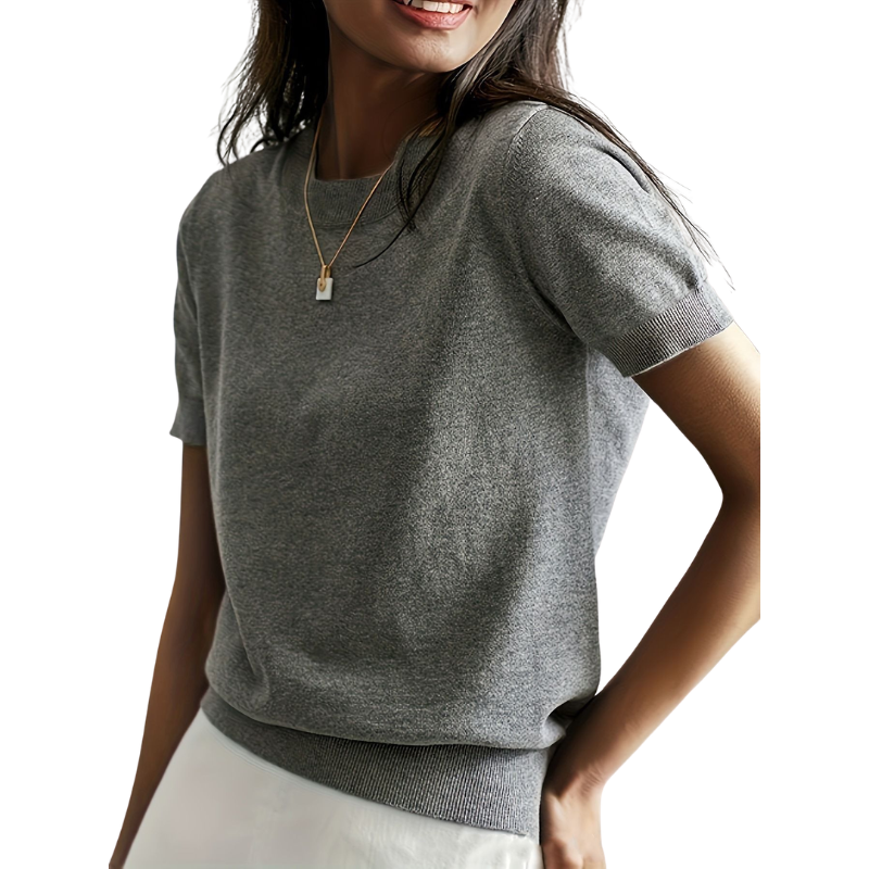 Blusa de mangas curtas com gola redonda e barra canelada — Bene Donna — imagem 05