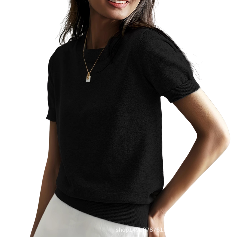 Blusa de mangas curtas com gola redonda e barra canelada — Bene Donna — imagem 06