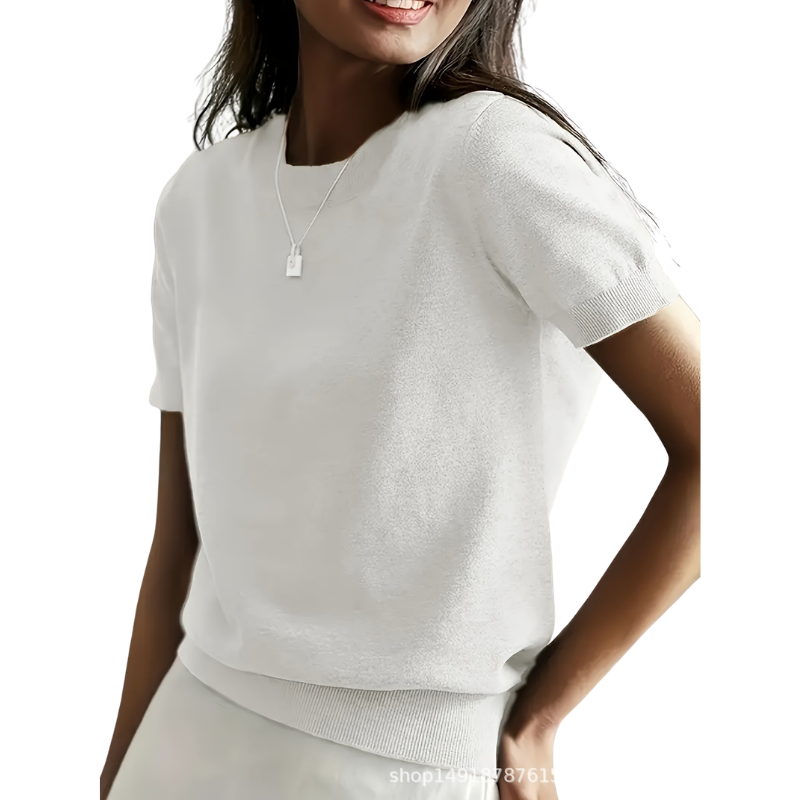 Blusa de mangas curtas com gola redonda e barra canelada — Bene Donna — imagem 07