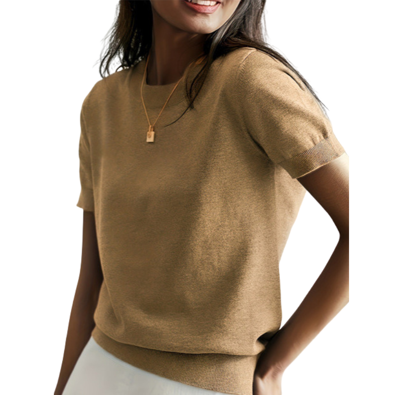 Blusa de mangas curtas com gola redonda e barra canelada — Bene Donna — imagem 08