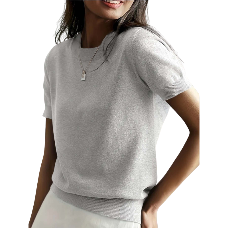 Blusa de mangas curtas com gola redonda e barra canelada — Bene Donna — imagem 10