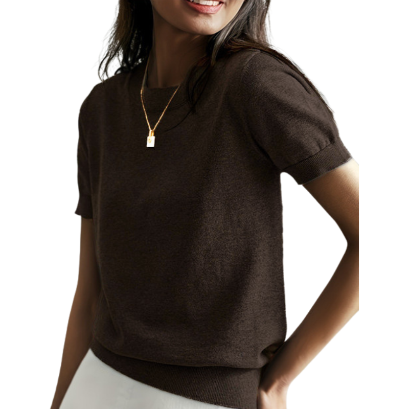 Blusa de mangas curtas com gola redonda e barra canelada — Bene Donna — imagem 11