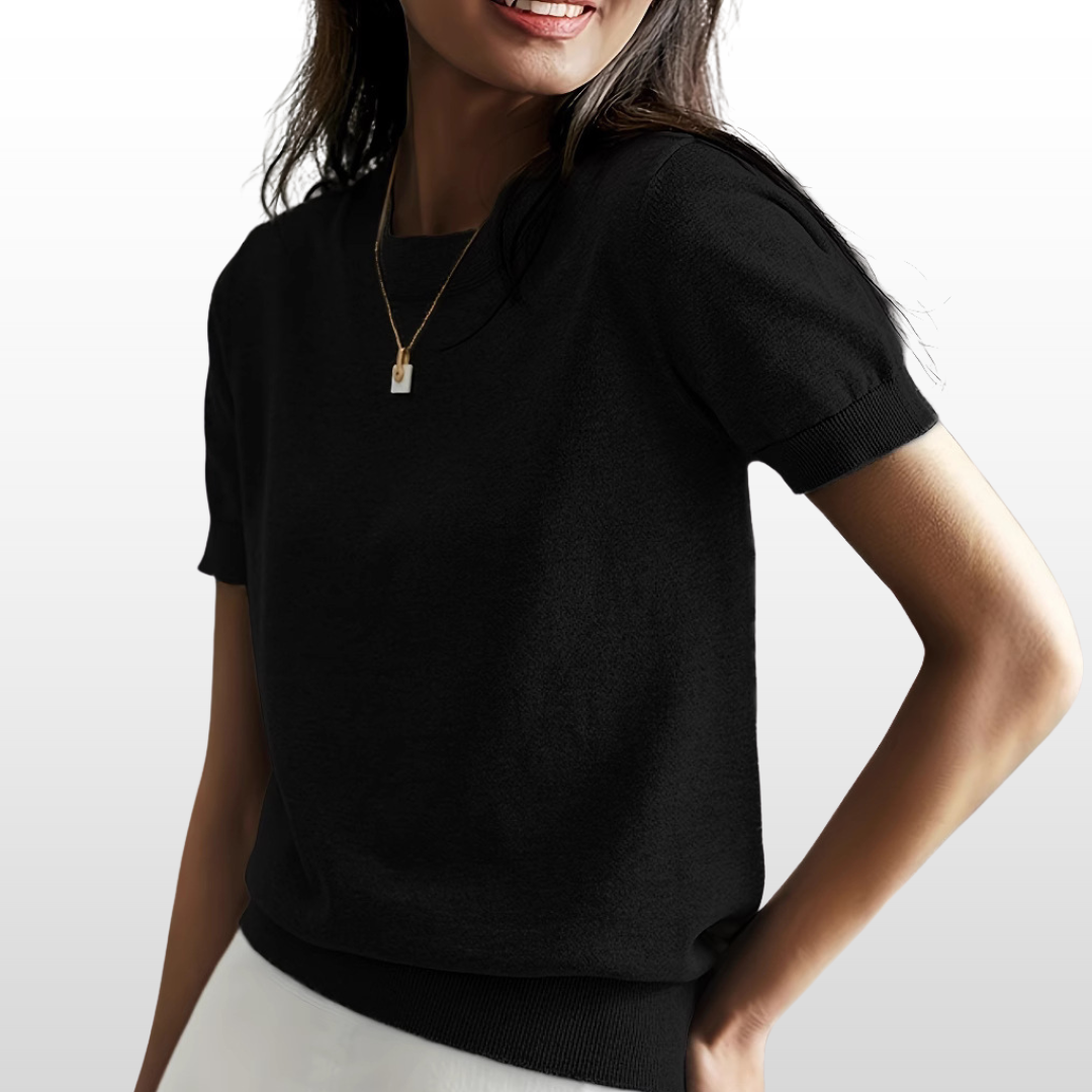 Blusa de mangas curtas com gola redonda e barra canelada — Bene Donna — imagem 12
