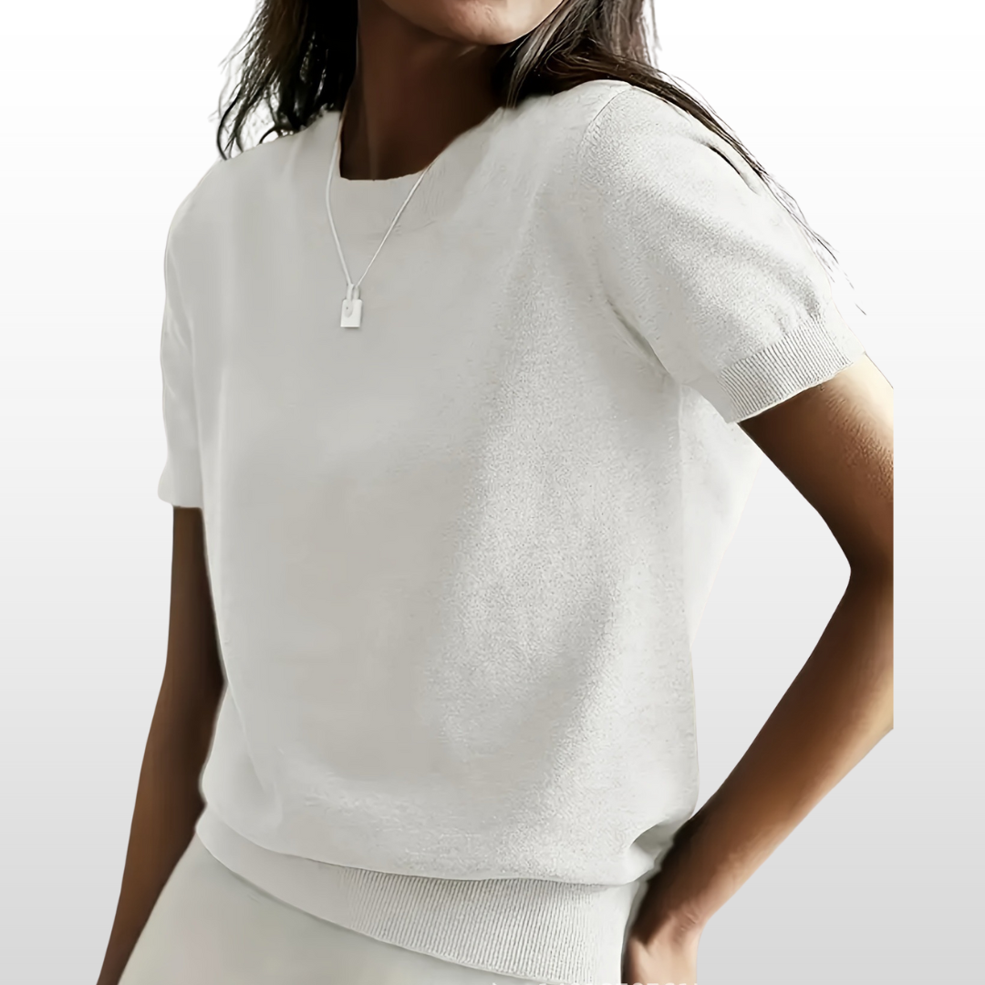 Blusa de mangas curtas com gola redonda e barra canelada — Bene Donna — imagem 13