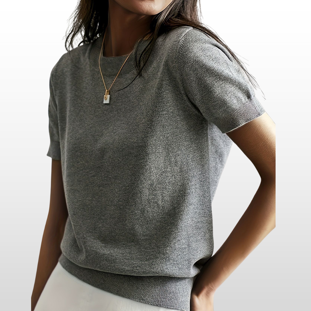 Blusa de mangas curtas com gola redonda e barra canelada — Bene Donna — imagem 14
