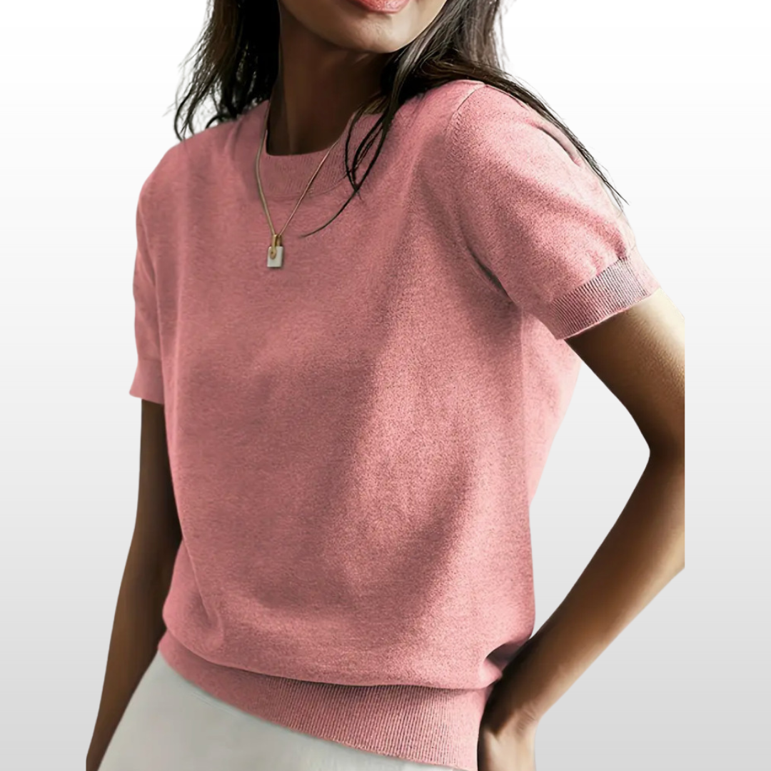 Blusa de mangas curtas com gola redonda e barra canelada — Bene Donna — imagem 15
