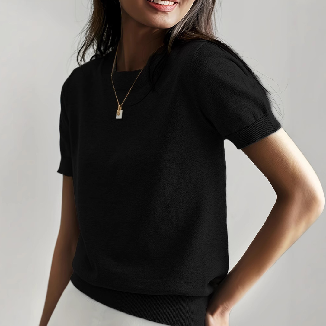 Blusa de mangas curtas com gola redonda e barra canelada — Bene Donna — imagem 16