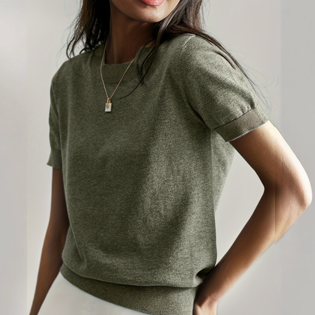 Blusa de mangas curtas com gola redonda e barra canelada — Bene Donna — imagem 19