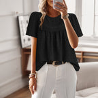 Blusa de mangas curtas com pregas frontais e caimento solto — Bene Donna — imagem 03