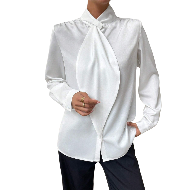 Blusa de mangas longas com gola alta e laço amplo — Bene Donna — imagem 01