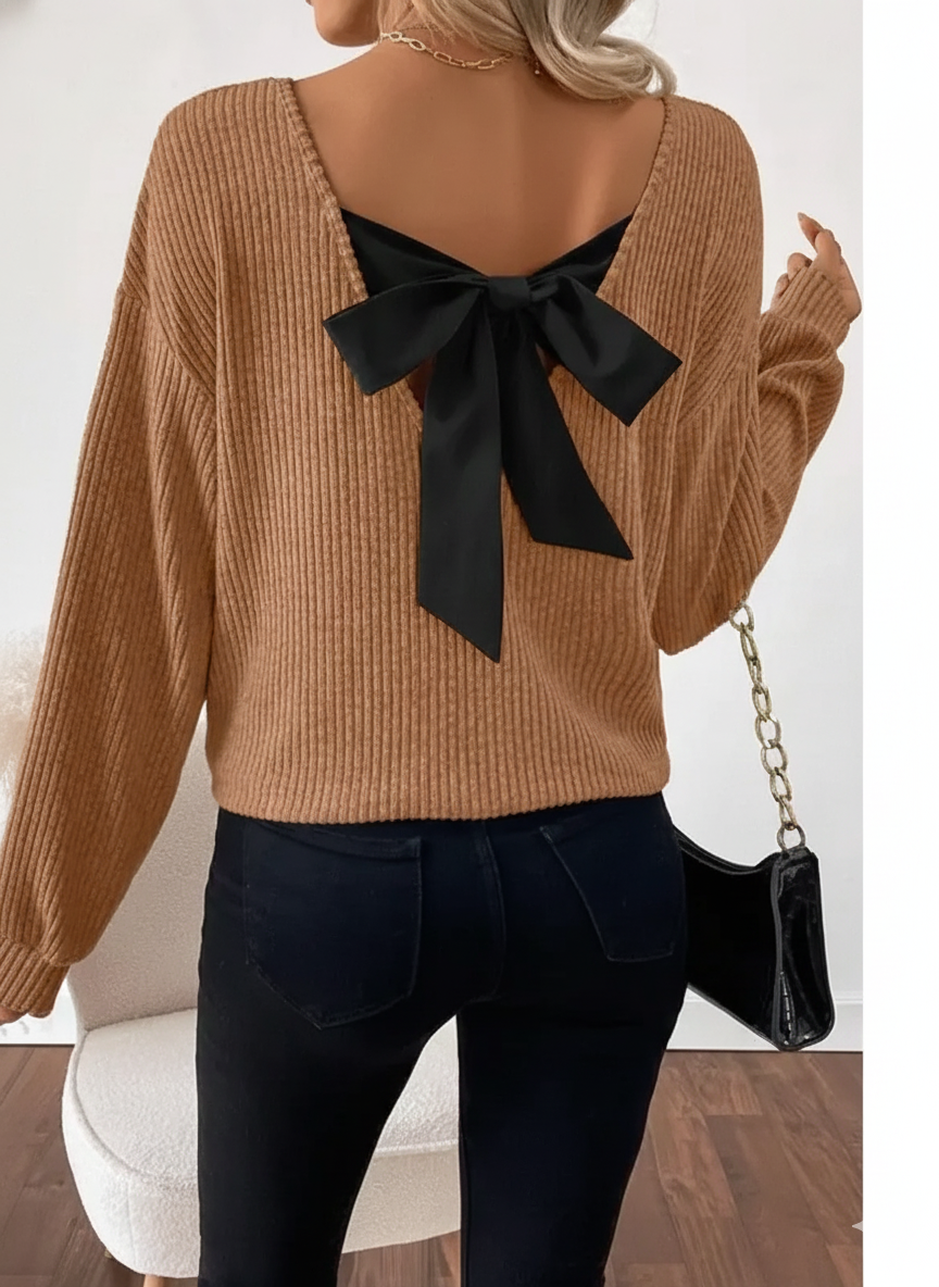 Blusa de mangas longas com laço nas costas e caimento solto — Bene Donna — imagem 02